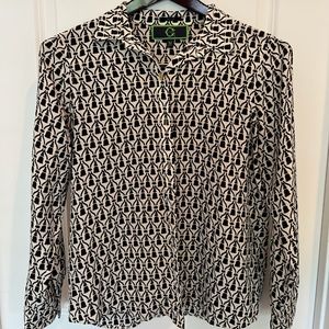 C. Wonder 100% Silk Black and White Button Up with Gold Buttons
